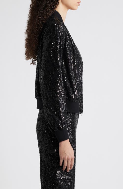 Shop Anne Klein Sequin Bomber Jacket In Anne Black