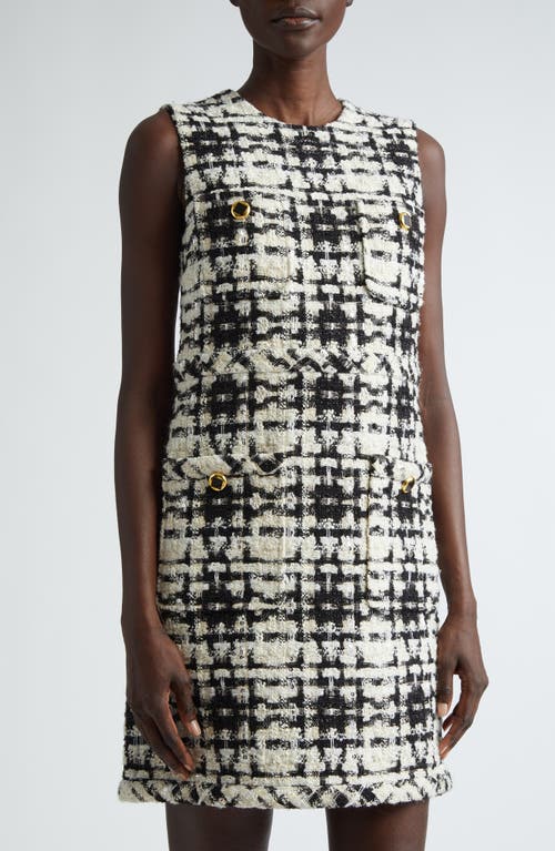 St John Eyelash Plaid Tweed Dress In Black/ecru Multi