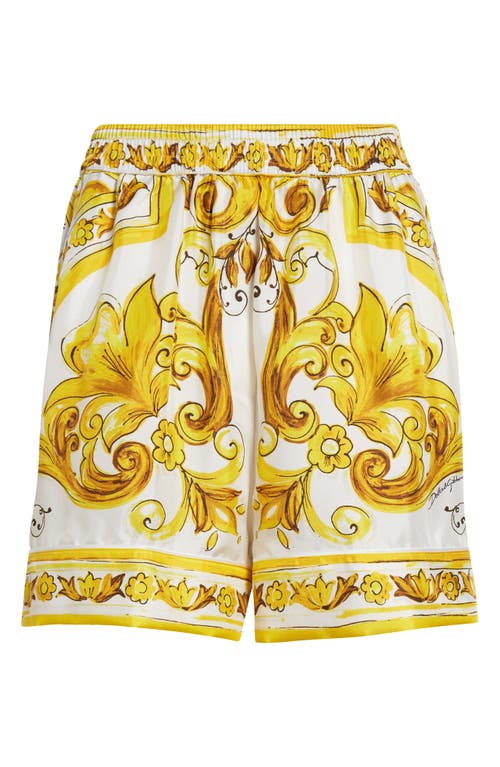 Shop Dolce & Gabbana Dolce&gabbana Majolica Print Silk Pajama Shorts In H03tn Maiolica 3 Giallo