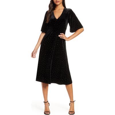 Leota Gold Dot Velvet A-Line Dress, Black