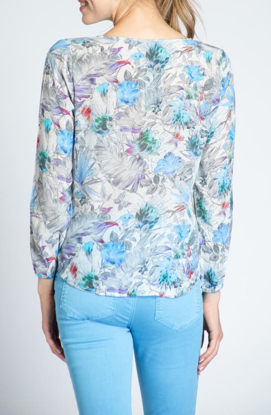 Apny Print V-neck Tie Front Chiffon Top In Grey Multi
