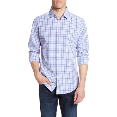 Mizzen+Main Robbins Trim Fit Plaid Performance Shirt, Blue