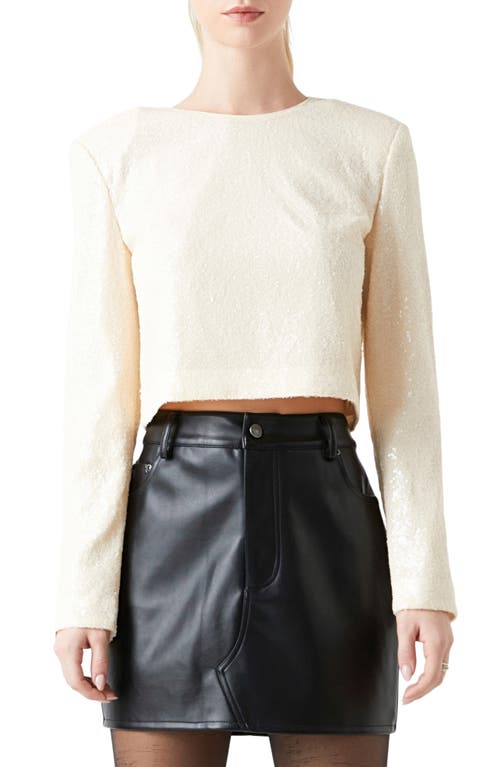 Grey Lab Power Shoulder Sequin Crop Top Cream at Nordstrom,