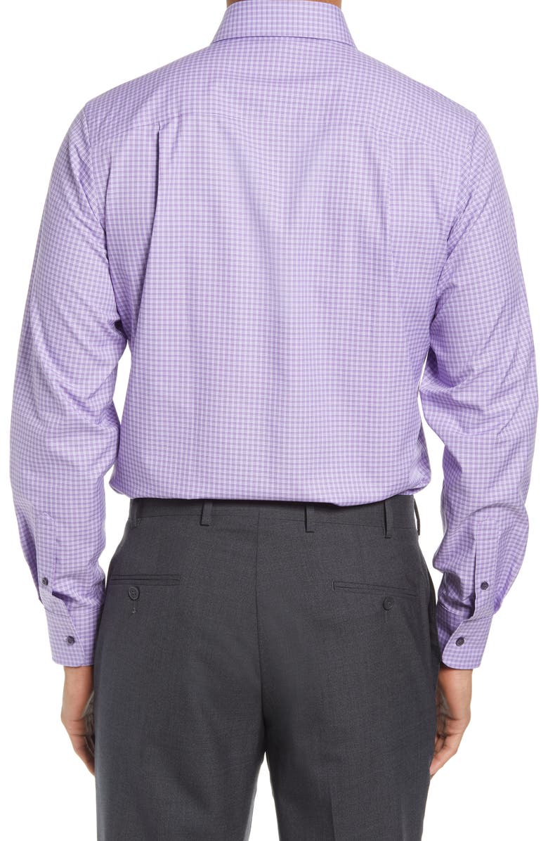 David Donahue Trim Fit Check Dress Shirt, Alternate, color, Purple