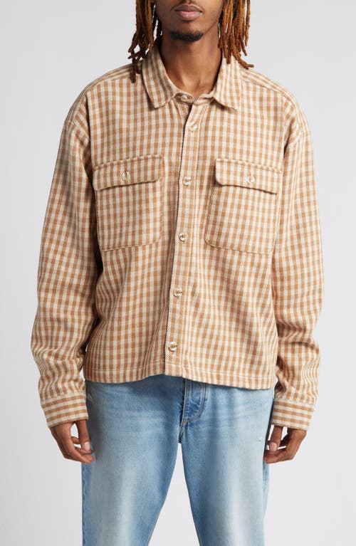 Oversize Crop Cotton Button-Up Shirt in Plaid
