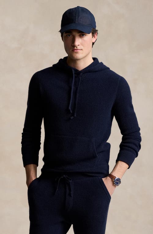 Shop Polo Ralph Lauren Waffle Knit Cashmere Hoodie In Hunter Navy