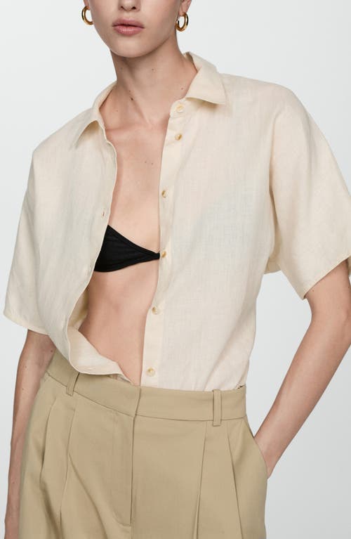 Mango Short Sleeve Linen-blend Shirt Sand In Sand