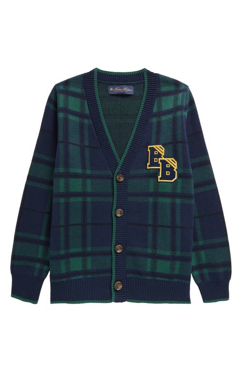 Brooks Brothers Kids' Plaid Cotton Cardigan In Dark Green