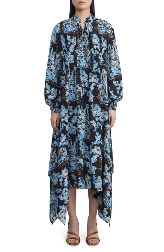 LAFAYETTE 148 LAFAYETTE 148 NEW YORK FLORAL FROST HANDKERCHIEF HEM SILK PEASANT DRESS