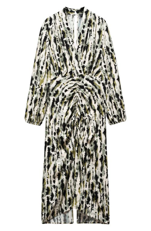 Mango Leonor Print Long Sleeve Midi Dress In White/light Beige