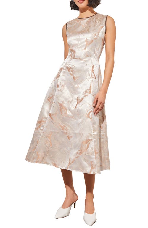 Ming Wang Shimmer Sleeveless Satin A-Line Midi Dress White/Limeston at Nordstrom,