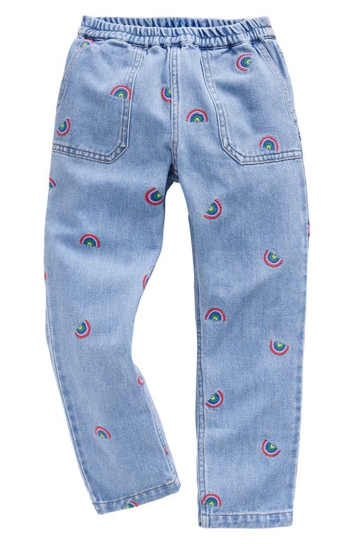 Mini Boden Kids' Embroidered Pull-On Jeans in Scattered Rainbow Embroidery at Nordstrom, Size 6Y