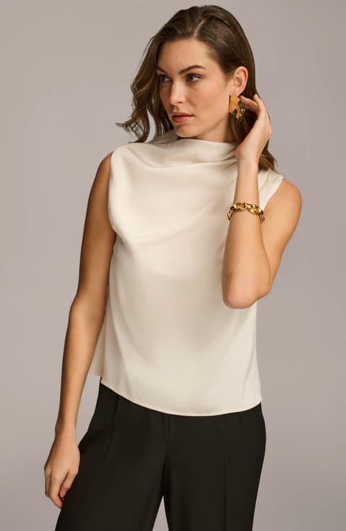 Shop Donna Karan New York Draped Sleeveless Matte Satin Top In Cream