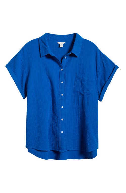caslon(r) Cotton Gauze Camp Shirt in Blue Marmara