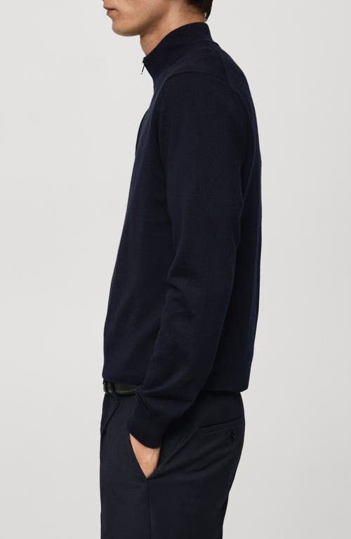 Shop Mango Half Zip Merino Wool Sweater In Dark Navy