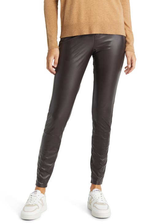 HUE Women's Ponte Leggings with Leatherette Piping