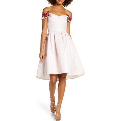 Chi Chi London Brianne Off The Shoulder High/low Cocktail Dress, Pink