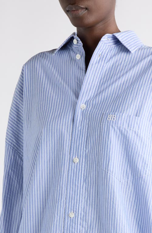 Balenciaga Cut Up Stripe Asymmetric Oversize Cotton Button-up Shirt In 4640 Blue/white