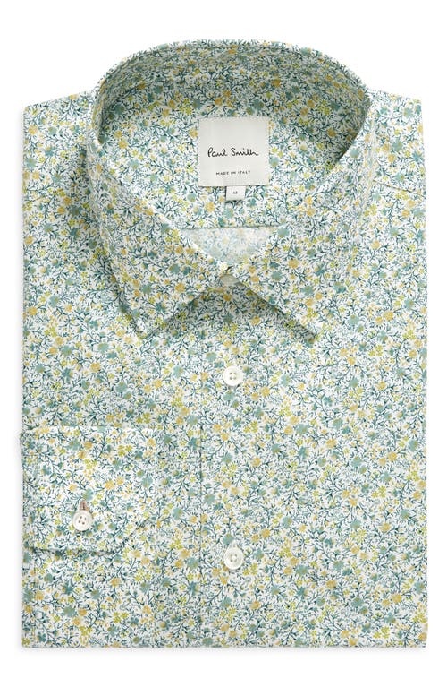 Tailored Fit Floral Organic Cotton Dress Shirt in Olive
