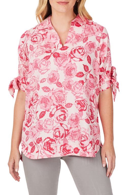 Foxcroft Emma Vintage Rose Bow Sleeve Cotton Tunic Blouse Pink Champagne at Nordstrom,