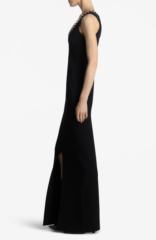 St John Crystal Embellished Sleeveless Stretch Viscose Milano Knit Gown In Black
