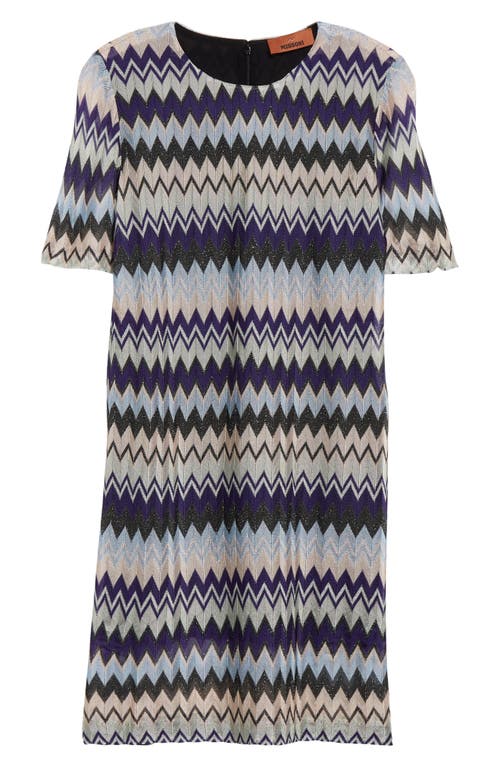 Shop Missoni Chevron Stripe Short Sleeve Shift Dress In Multi Purple Pink Light Blue