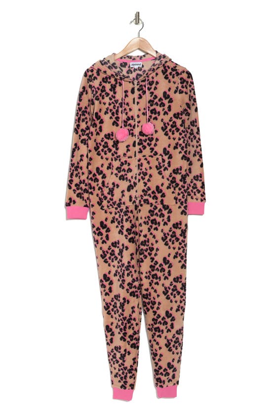 Abound Fleece Pajama Jumpsuit In Beige Brush Leopard Heartz