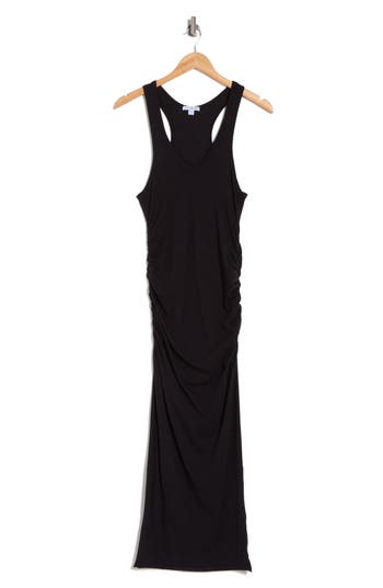 Shop James Perse Racerback Ruched Midi Dress In Black