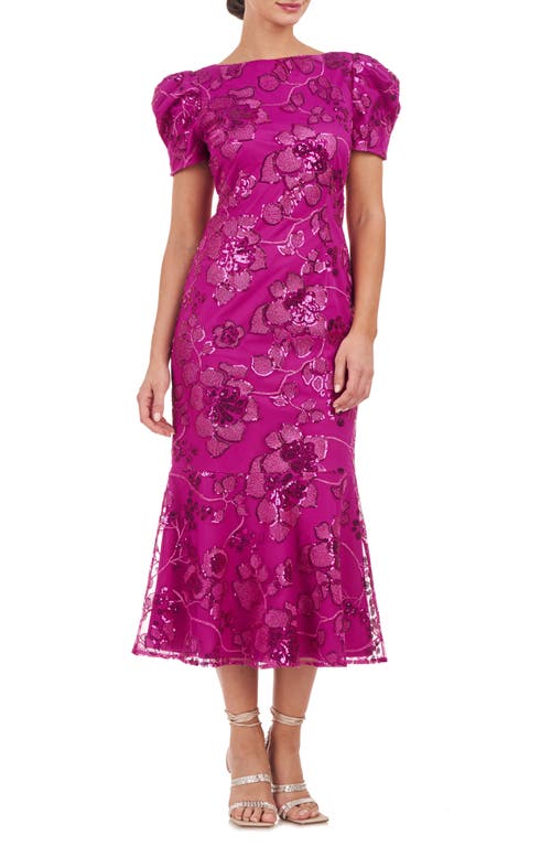 Ayla Sequin Floral Midi Cocktail Dress in Fuchsia