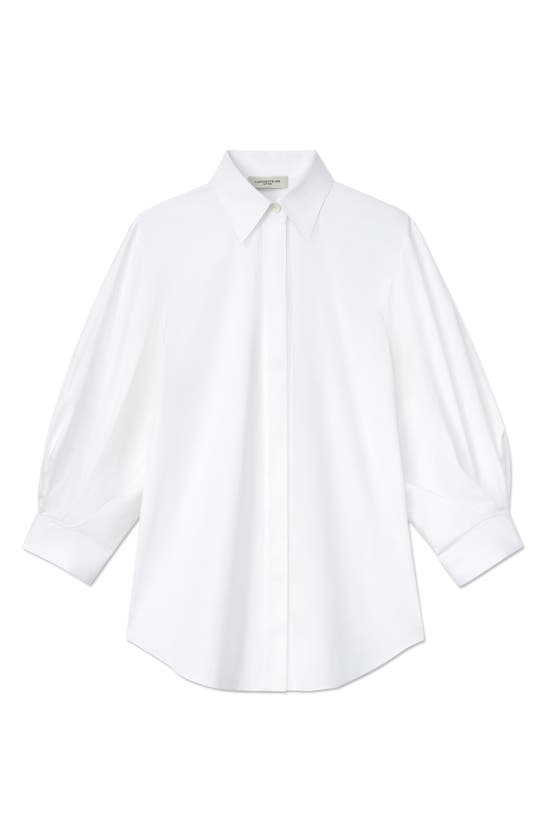 Shop Lafayette 148 New York Slim Fit Balloon Sleeve Stretch Cotton Blend Button-up Shirt In White