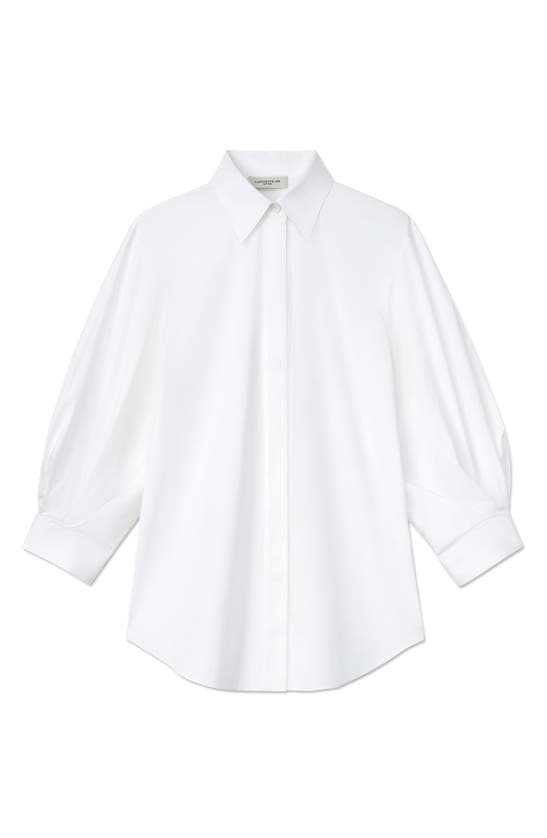 Lafayette 148 Slim Fit Balloon Sleeve Stretch Cotton Blend Button-up Shirt In White