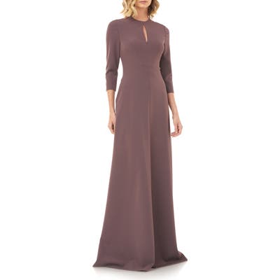Kay Unger Hannah Stretch Crepe A-Line Gown, Purple