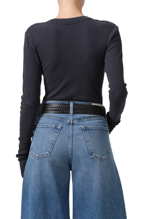 Citizens Of Humanity Varra Long-sleeve Henley Top In Charcoal Mineral
