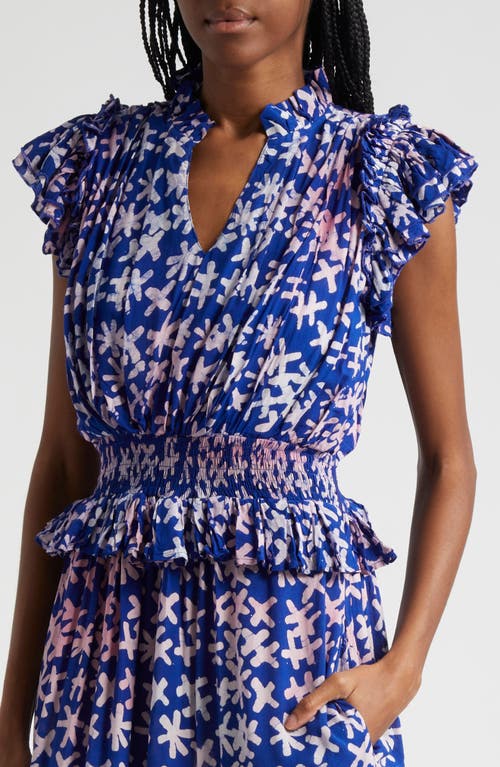 Shop Busayo Bukola Tiered Midi Dress In Blue/pink Multi