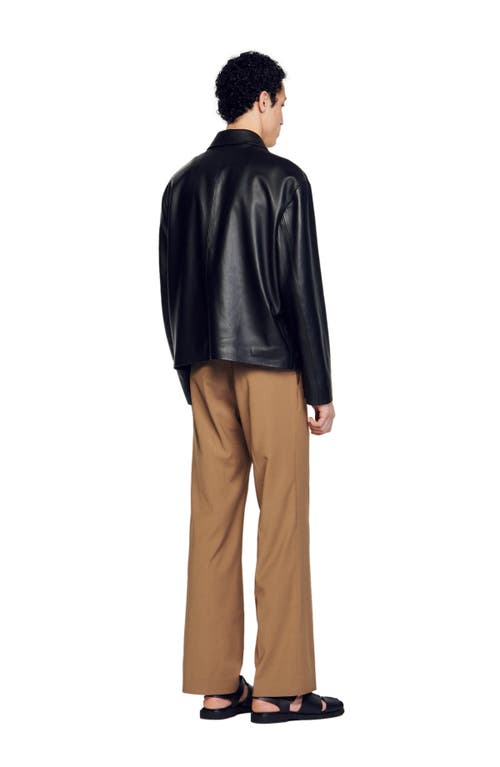 Sandro Cuir Zip Front Leather Jacket In Black