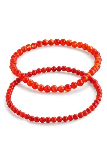 Sterling Forever Stone 2-pack Beaded Stretch Bracelets In Red Agate