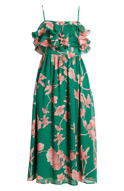 Shop Chelsea28 Printed Tiered Ruffle Chiffon Midi Dress In Green- Pink Opal Blooms