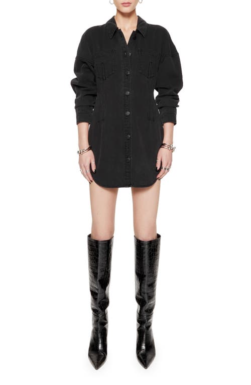 Rebecca Minkoff Florence Long Sleeve Denim Mini Shirtdress True Black at Nordstrom,