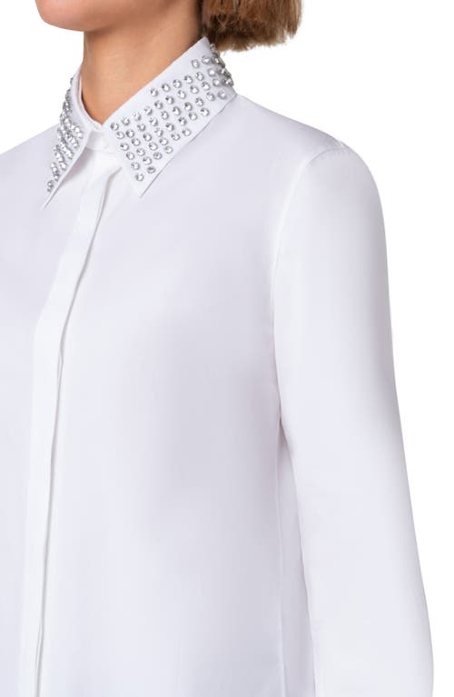 Shop Akris Punto Button-up Shirt With Detachable Rhinestone Stud Collar In Cream