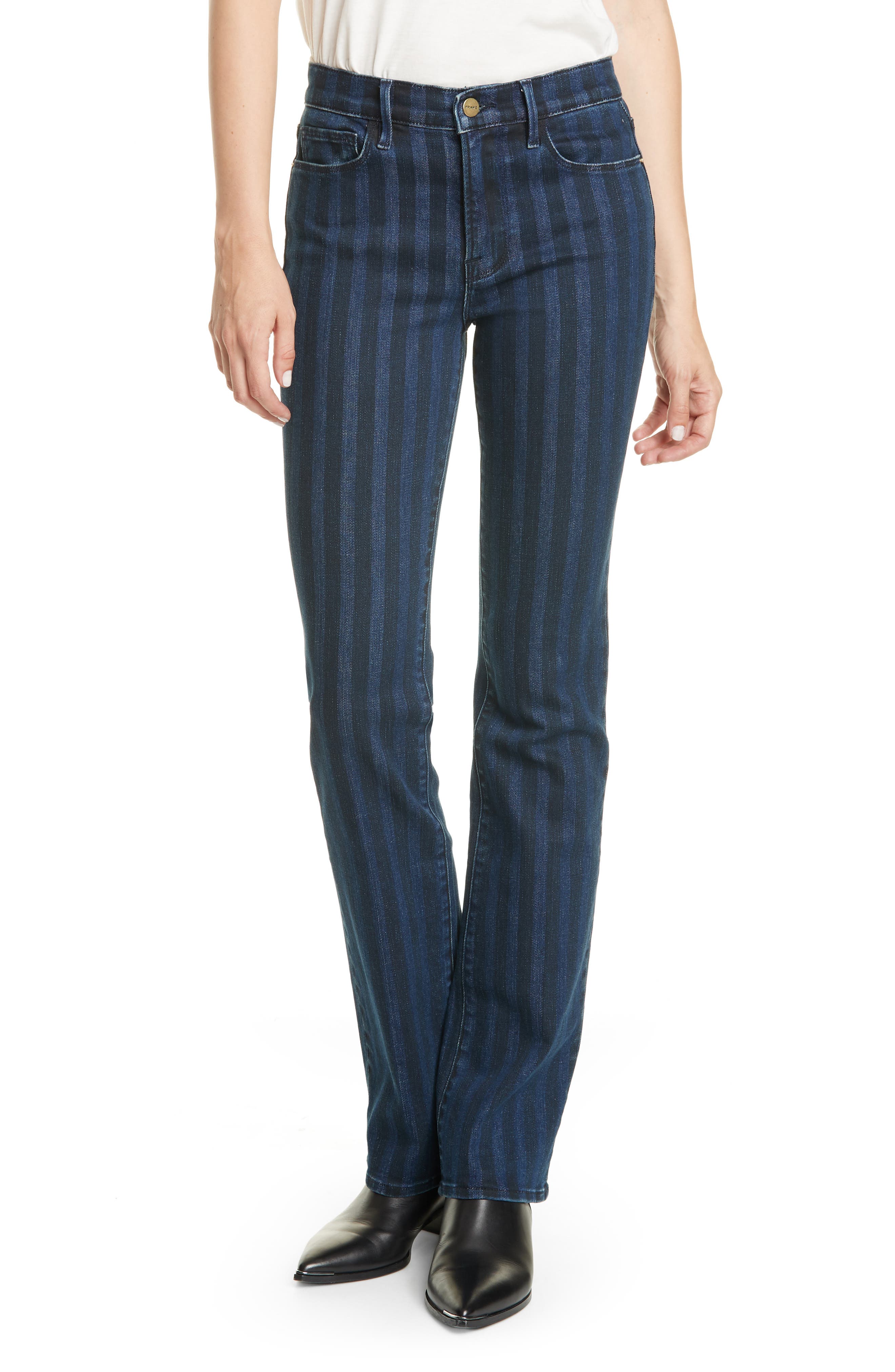 striped bootcut jeans