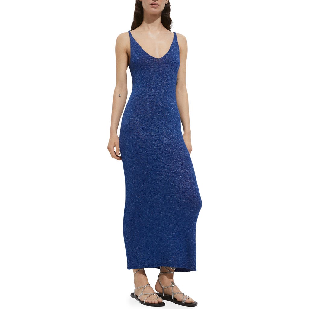 Mango Robe Maille Lurex In Vibrant Blue