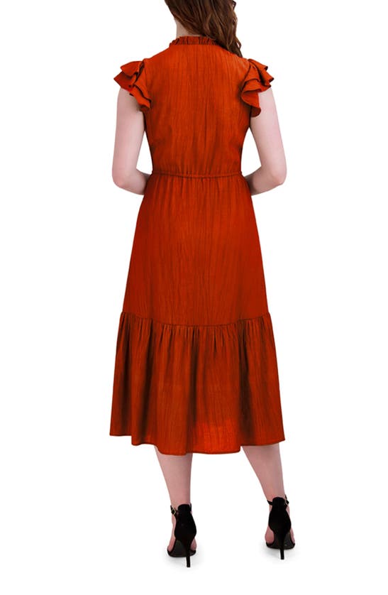 Shop Julia Jordan Ruffle Sleeve Midi Dress In Deep Orange