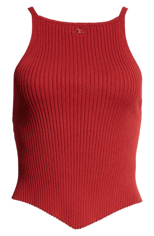 Courrèges Fitted Ribbed Tank Top With Shoulder Pads In Grenat