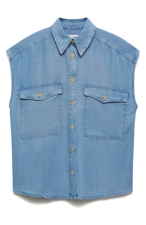 Mango Cap Sleeve Lyocell Button-up Shirt In Light Blue