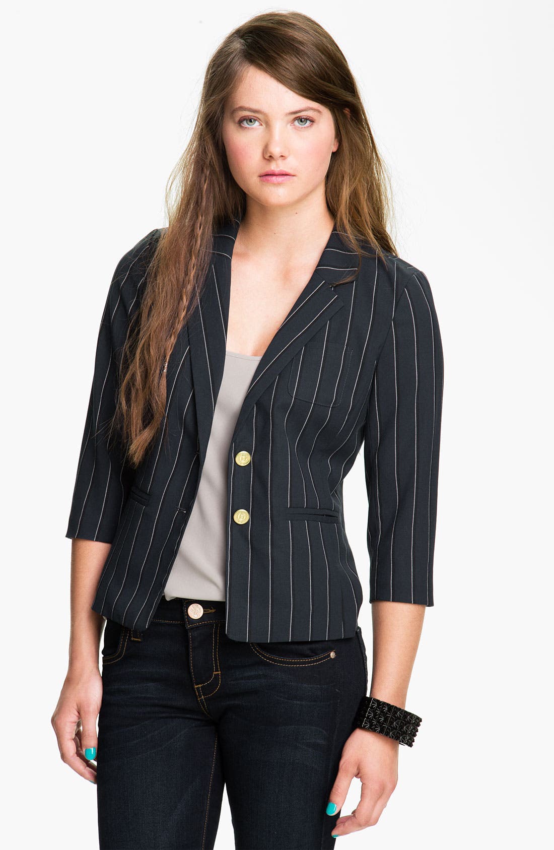 BP. Stripe 3/4Sleeve Blazer (Juniors) Nordstrom