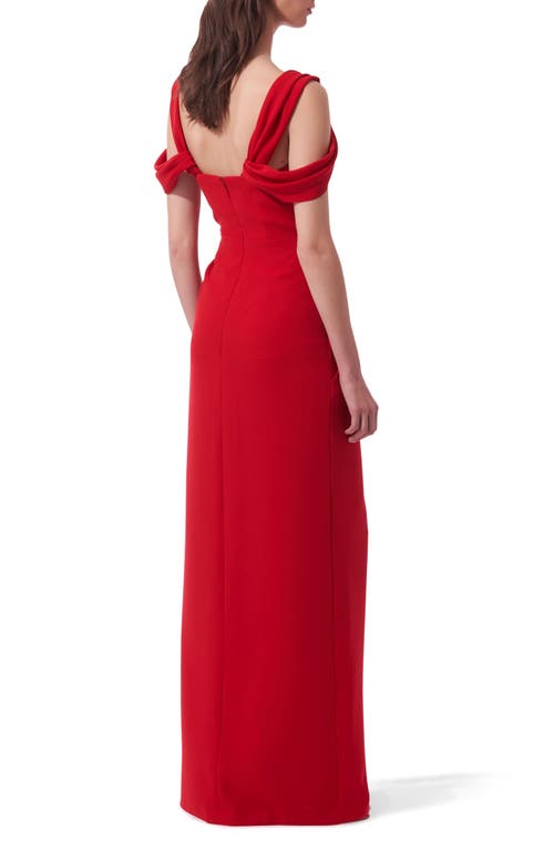 Shop Carolina Herrera Drape Neck Crepe Gown In Lacquer Red