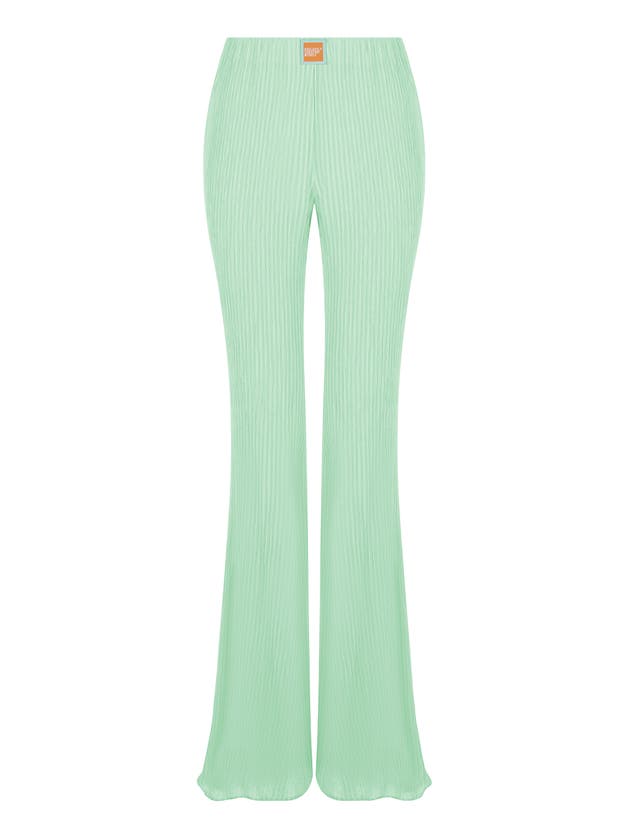 Shop Nocturne High-waisted Flare Pants In Mint Green