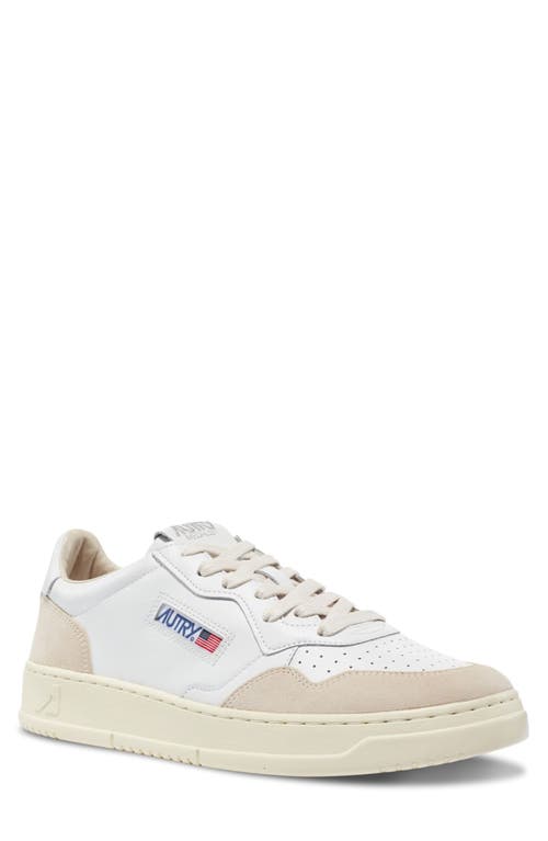 Autry 'medalist' White Low Top Sneakers With Beige Suede Details In White W/white