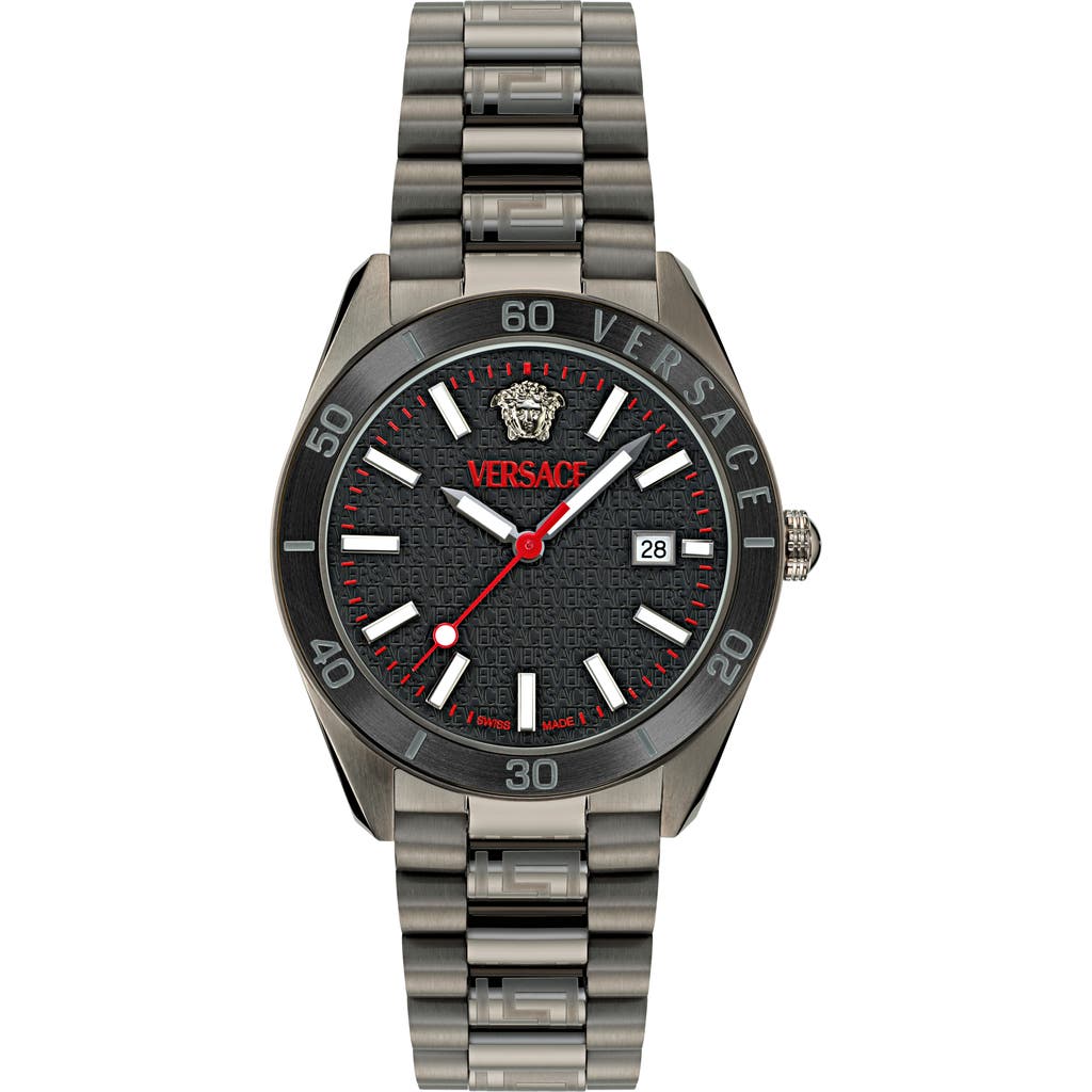 Shop Versace V-dome Bracelet Watch, 42mm In Ip Black