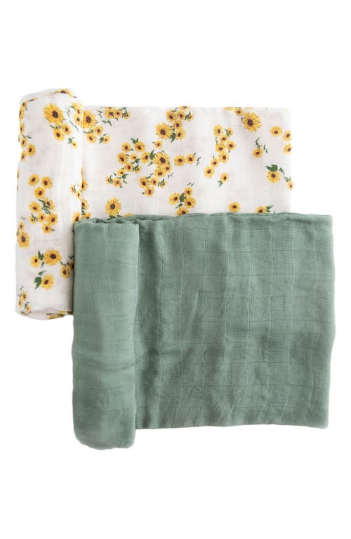 little unicorn 2-Pack Muslin Swaddle Blanket in Ditsy Sunflower at Nordstrom